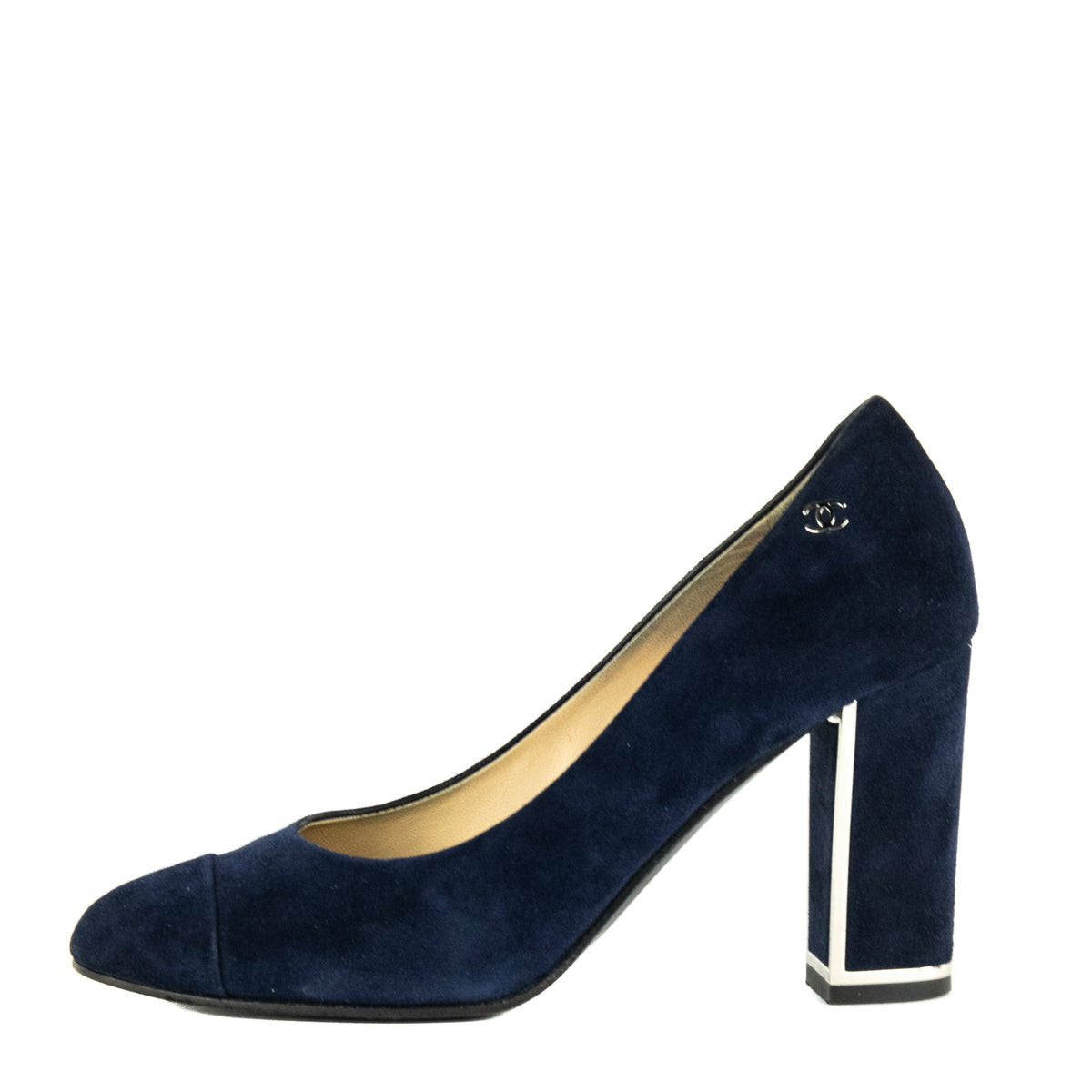 Chanel Blue Suede Block Heel Pumps Size US 7 | EU 37