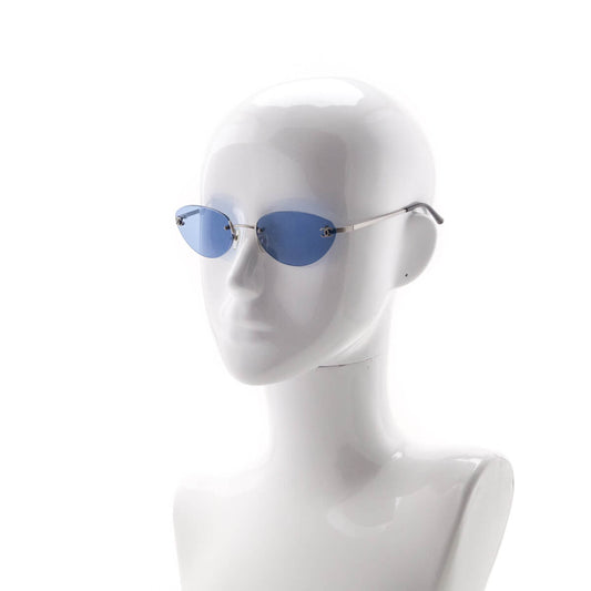 Chanel Blue Tinted Cat Eye Frameless Vintage CC Sunglasses