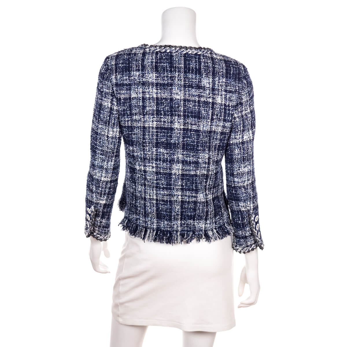Chanel Blue Tweed Collarless Jacket Size XS | FR 36