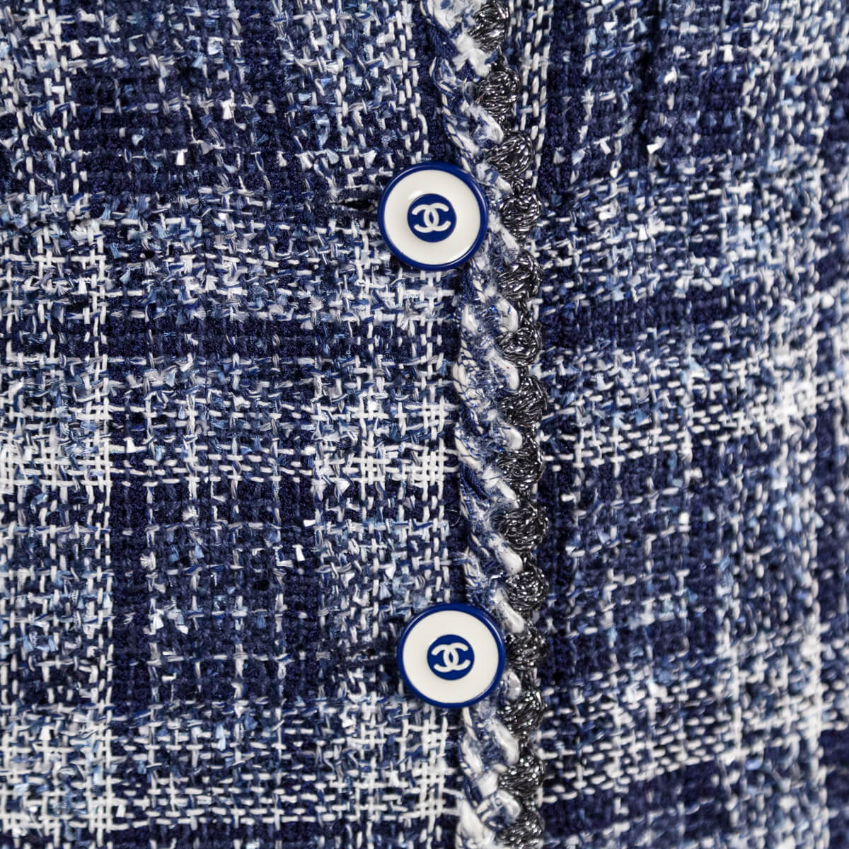 Chanel Blue Tweed Collarless Jacket Size XS | FR 36