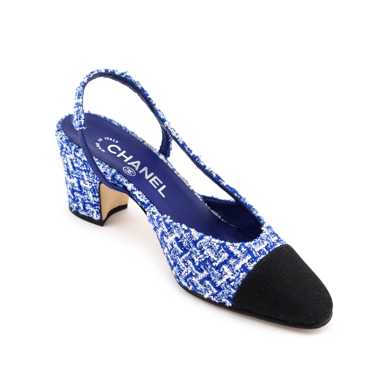 Chanel Blue & White Tweed CC Slingback Pumps Size US 6 | IT 36