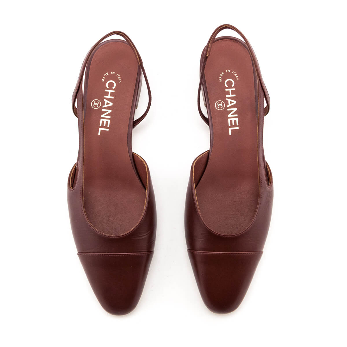 Chanel Brown Leather Slingback Cap Toe Flats Size 9.5 | EU 39.5