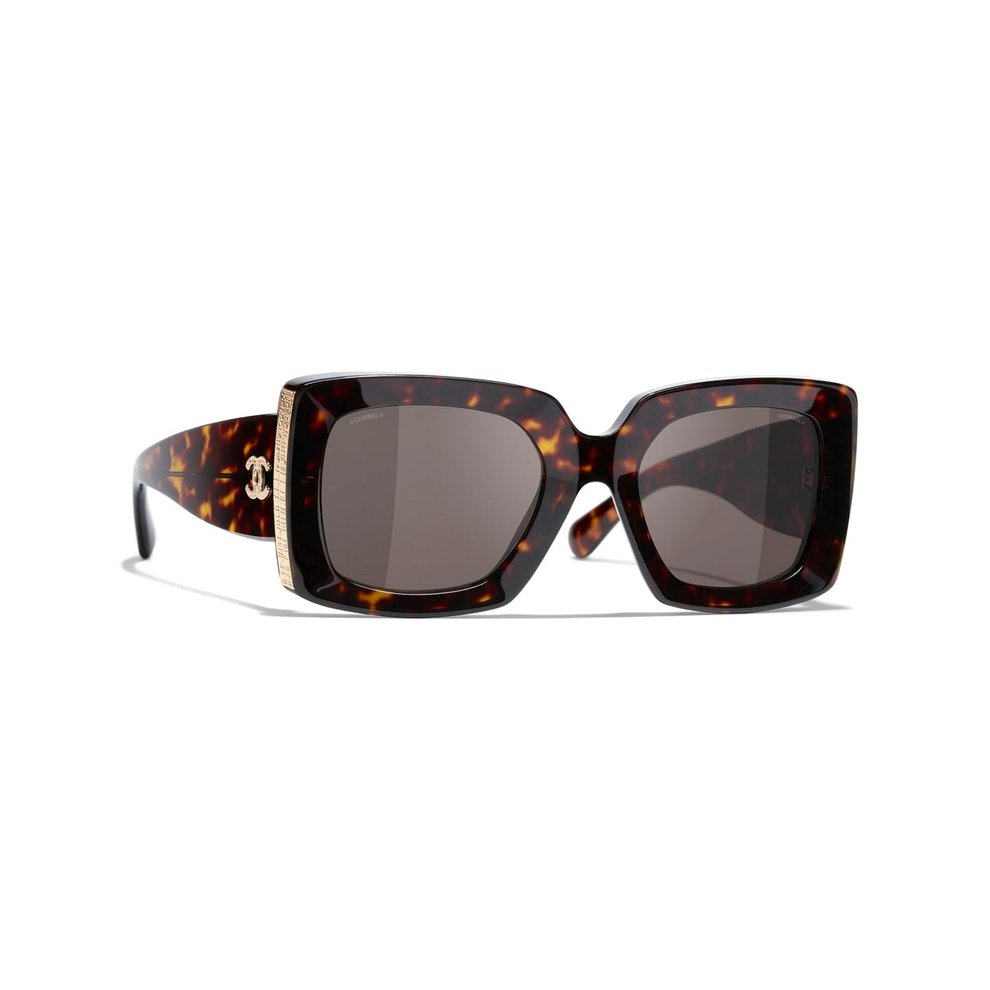 Chanel Brown Rectangle Sunglasses with Gold