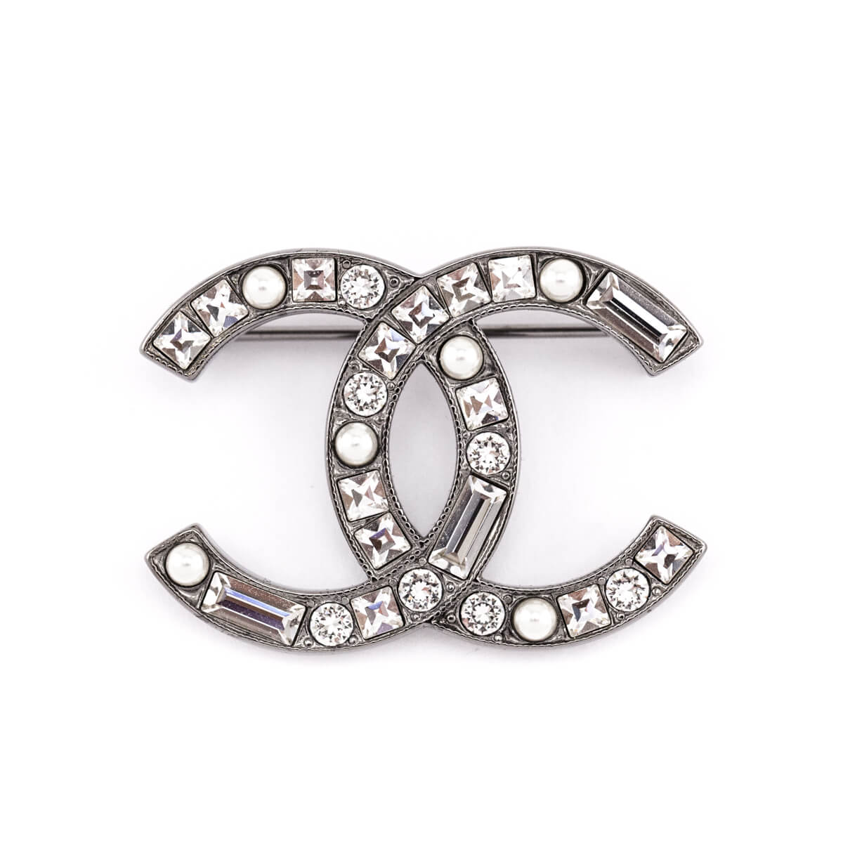 Chanel Crystal & Faux Pearl CC Brooch