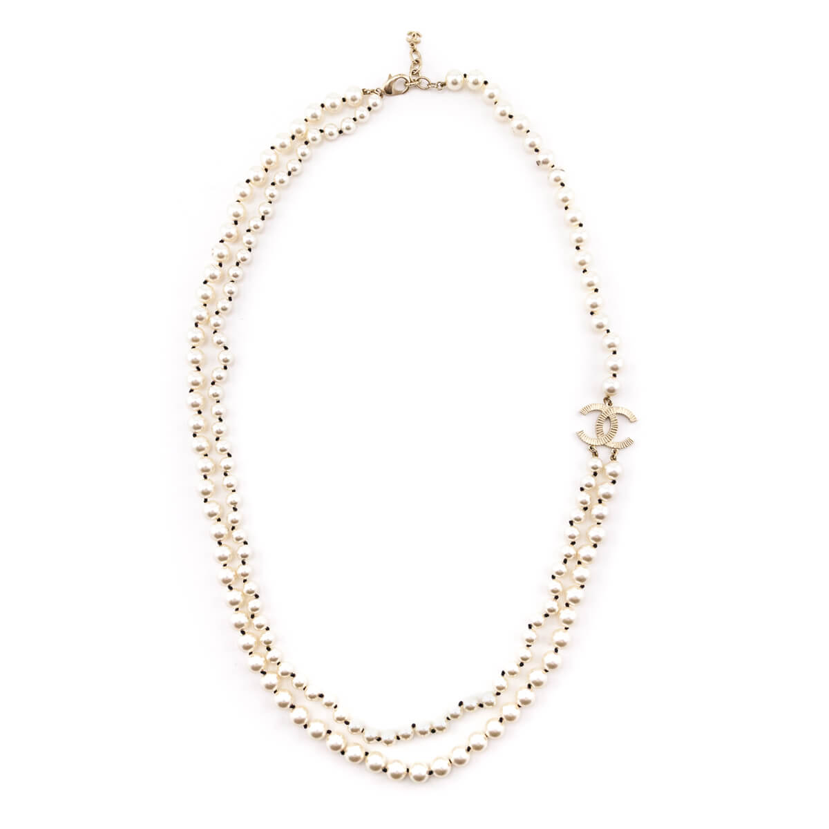Chanel Faux Pearl Double Strand CC Necklace
