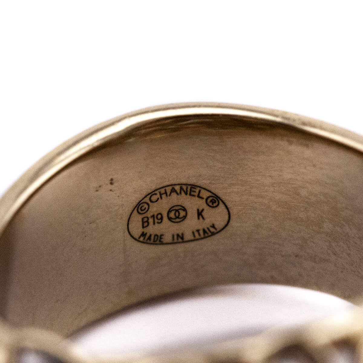 Chanel Gold-Tone, Faux Pearl & CC Cocktail Ring Size US 7.25
