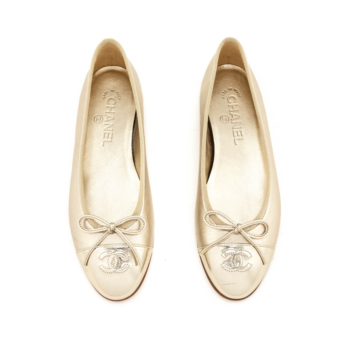 Chanel Gold Cap Toe Ballet Flats Size US 8 | EU 38