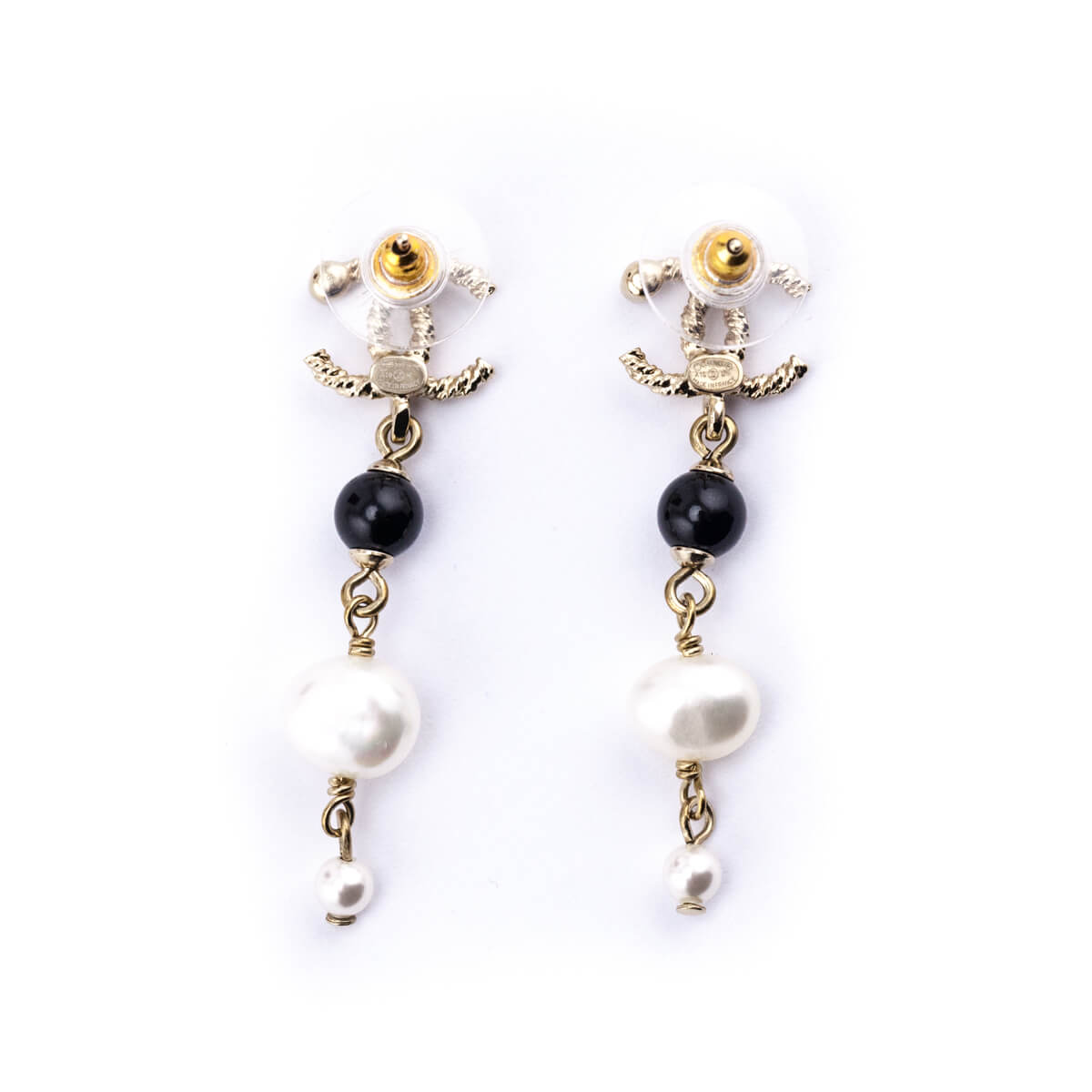 Chanel Gold Faux Pearl & Crystal Embellished CC Drop Earrings