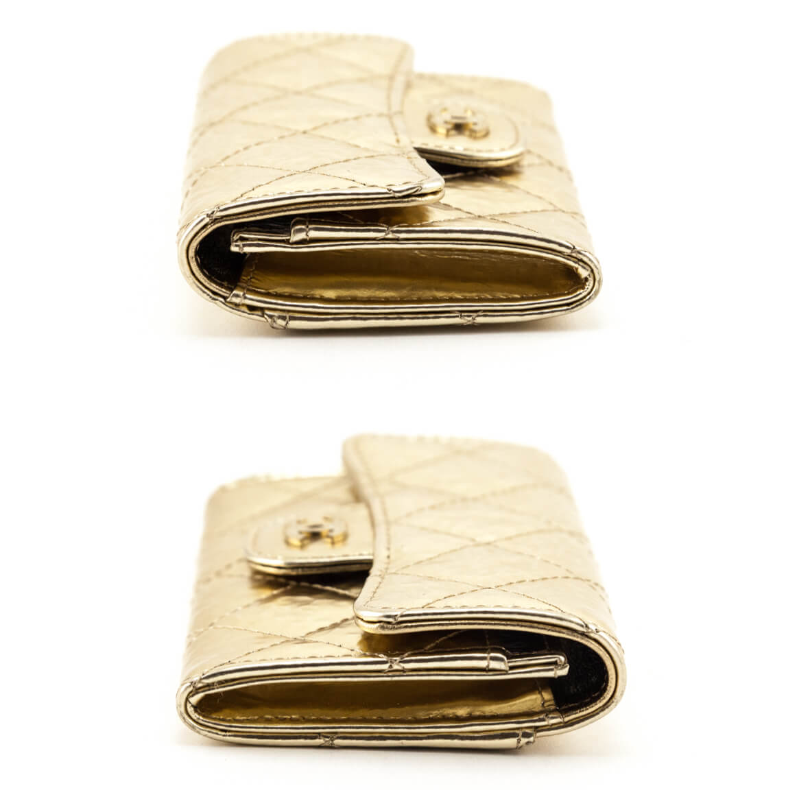 Chanel Gold Metallic Crinkled Flap Card Holder Wallet