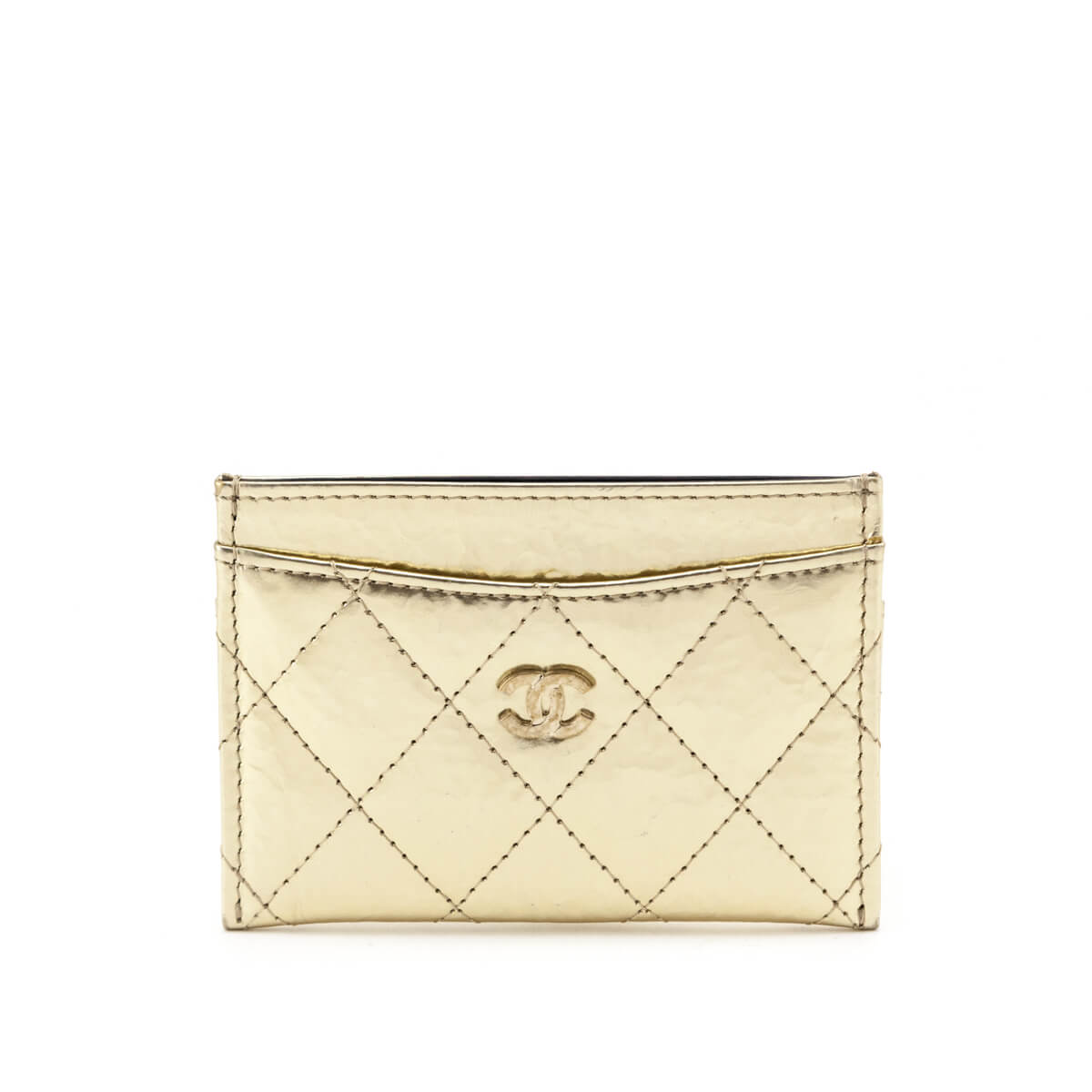 Chanel Gold Metallic Crinkled Quilted Card Holder