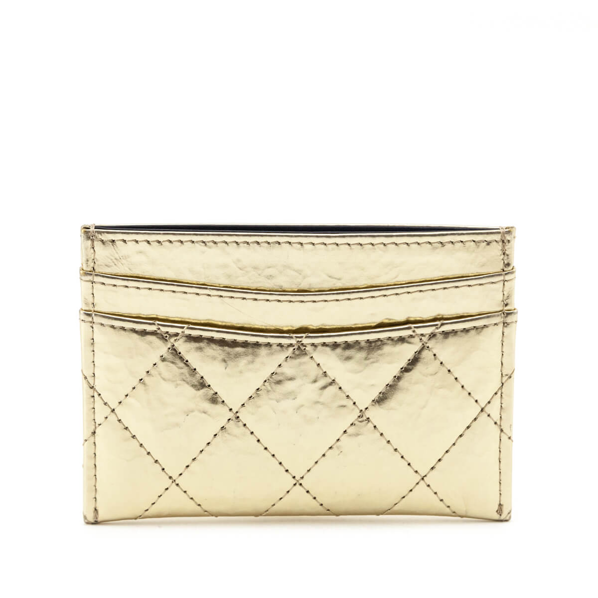 Chanel Gold Metallic Crinkled Quilted Card Holder