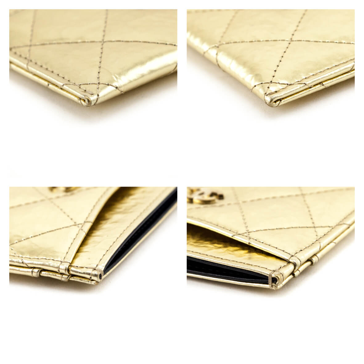 Chanel Gold Metallic Crinkled Quilted Card Holder