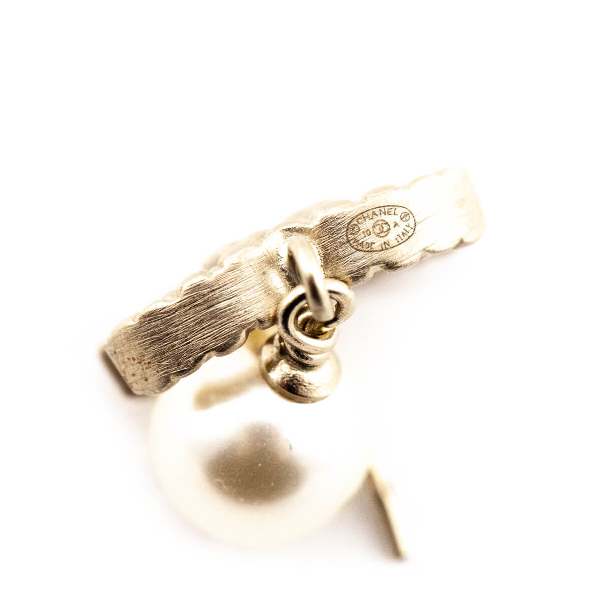 Chanel Gold Tone CC Faux Pearl Drop Earrings