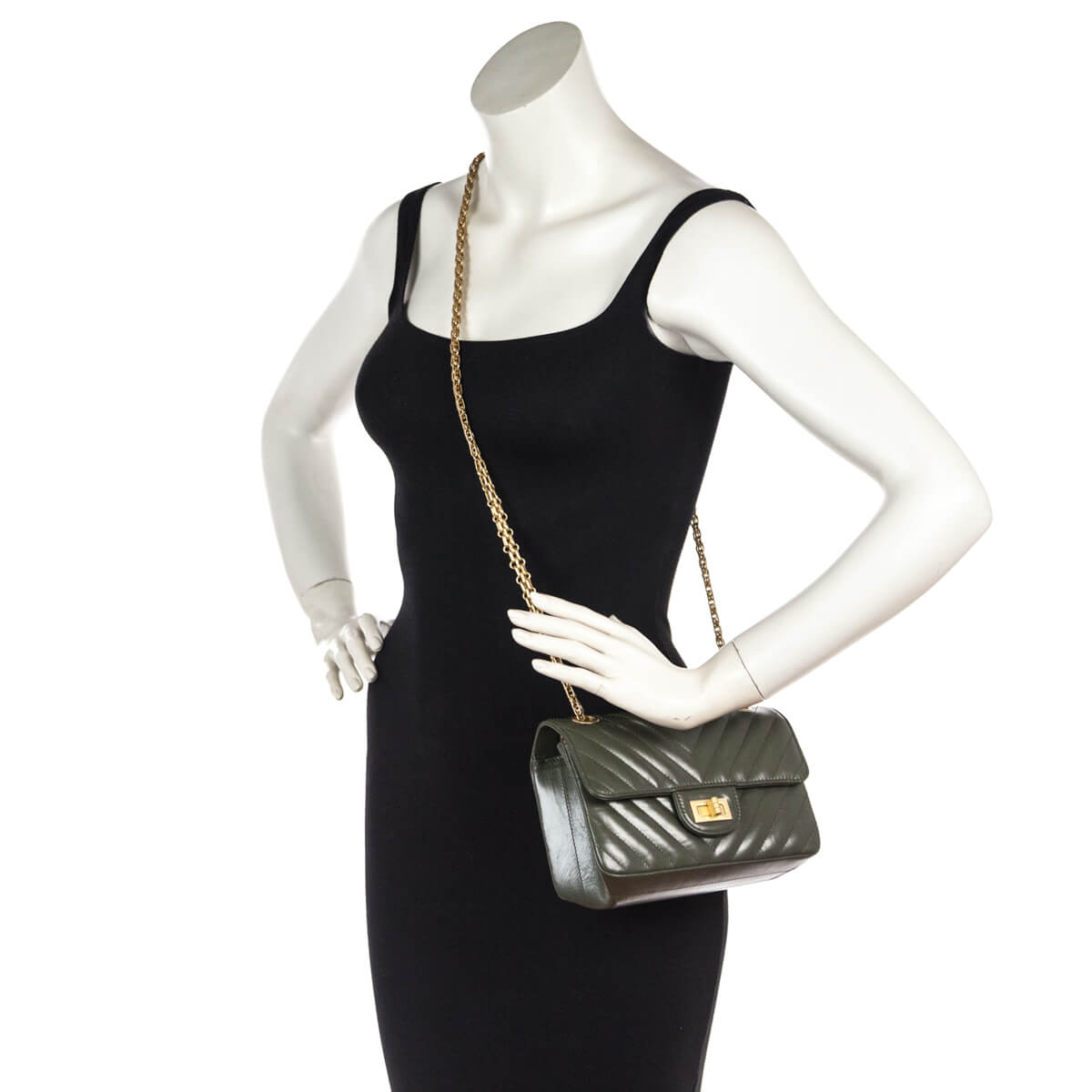 Chanel Green Quilted Aged Calfskin Chevron Mini Reissue Flap Bag