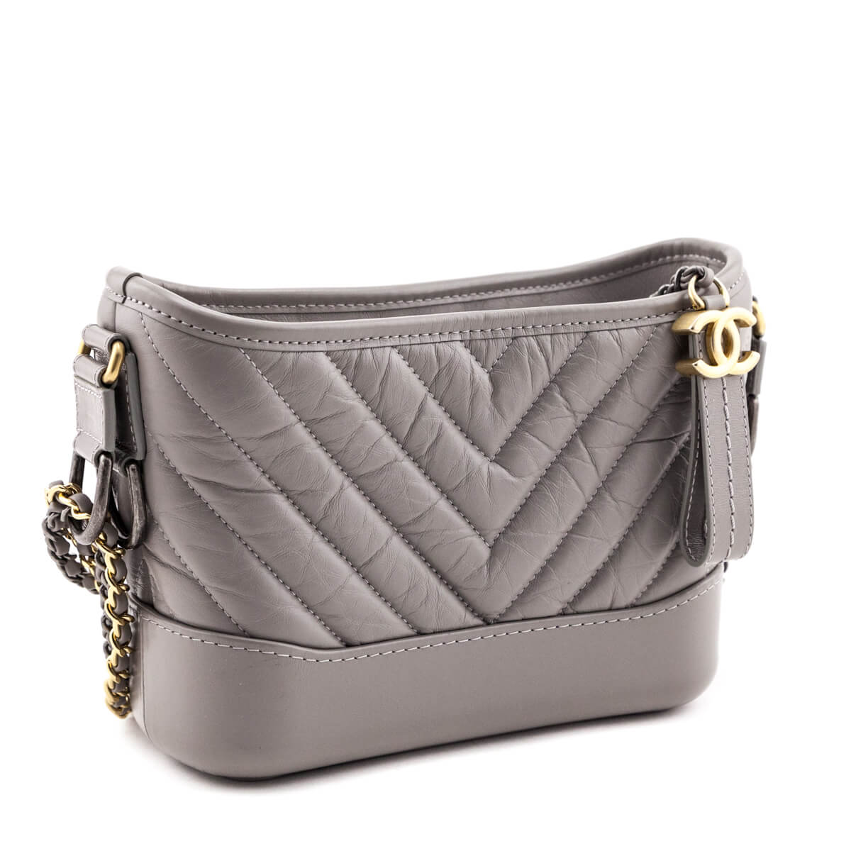 Chanel Gray Aged Calfskin Quilted Small Gabrielle Hobo