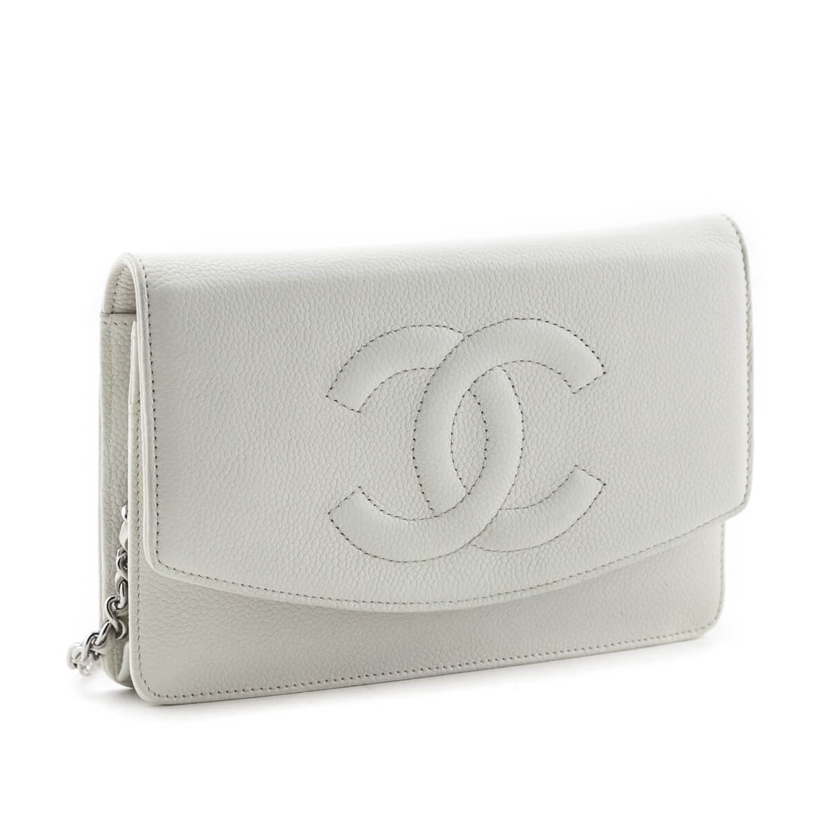 Chanel Ivory Caviar Timeless CC Wallet On Chain