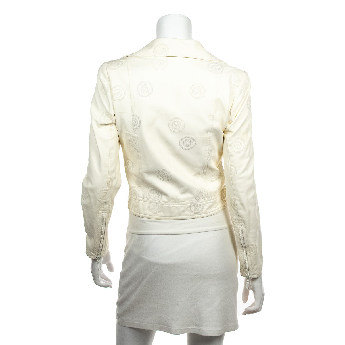 Chanel Ivory Lambskin CC Moto Jacket Size S | FR 38