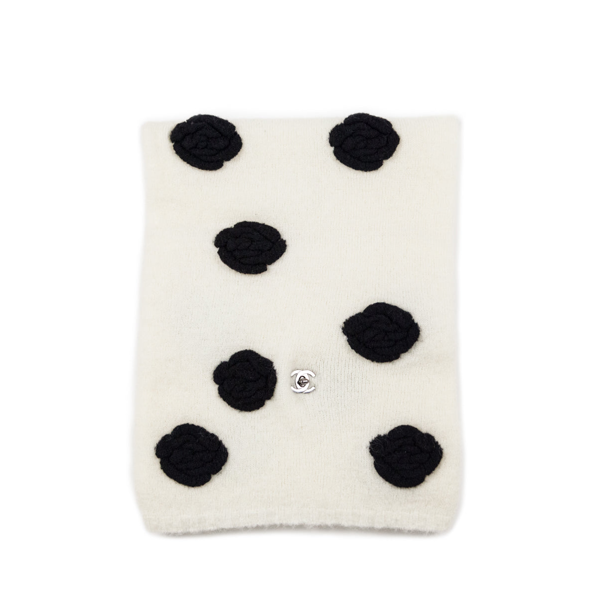 Chanel Ivory & Black Mohair Camellia Scarf