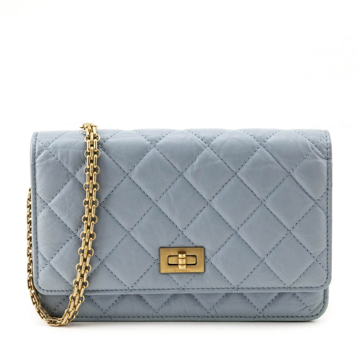Chanel Light Blue Aged Calfskin Quilted Reissue Wallet On Chain