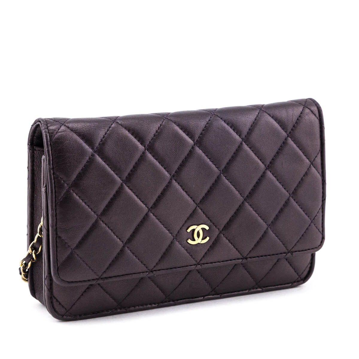 Chanel Dark Mauve Metallic Quilted Lambskin Wallet On Chain