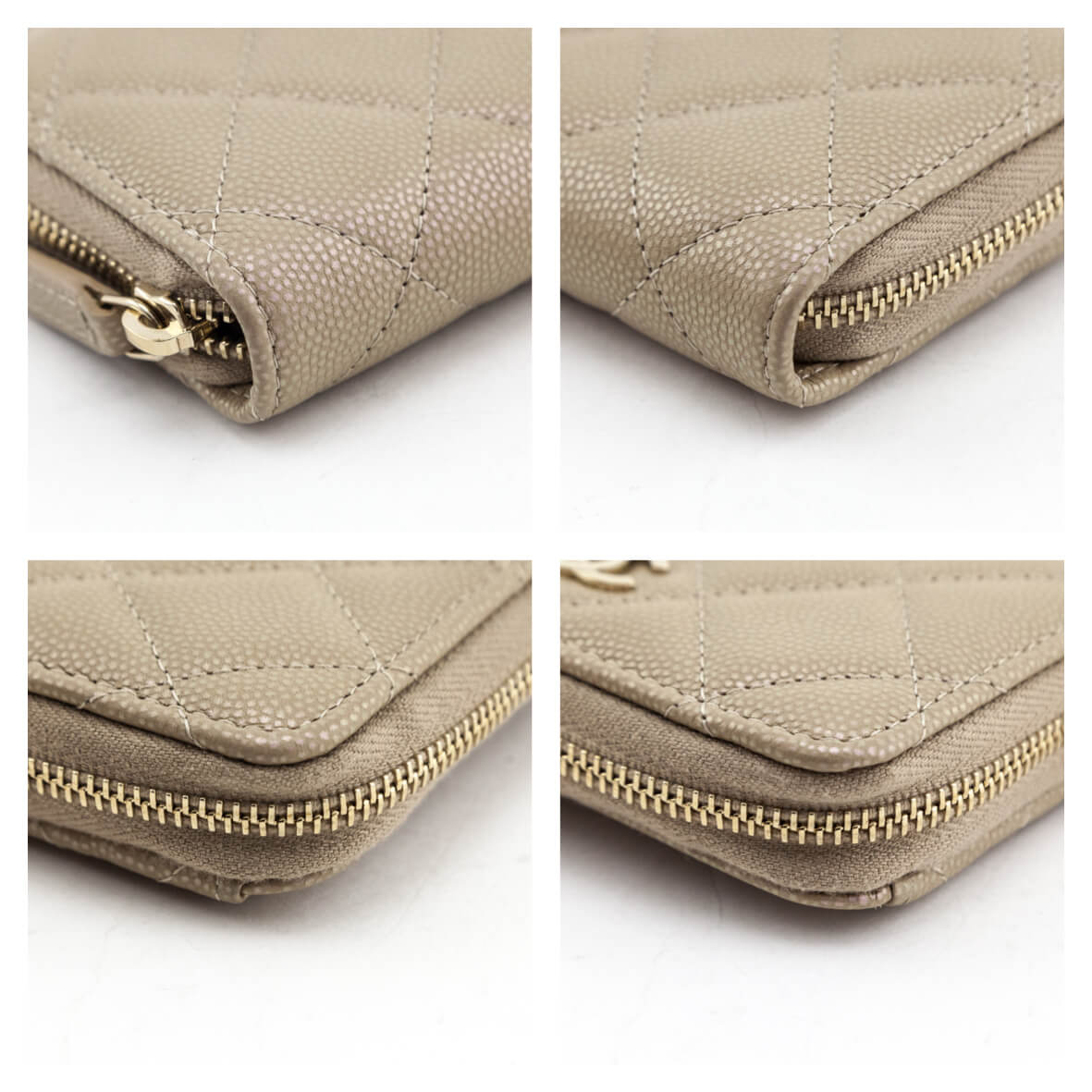 Chanel Metallic Iridescent Beige Quilted Caviar Classic Zipped Coin Purse