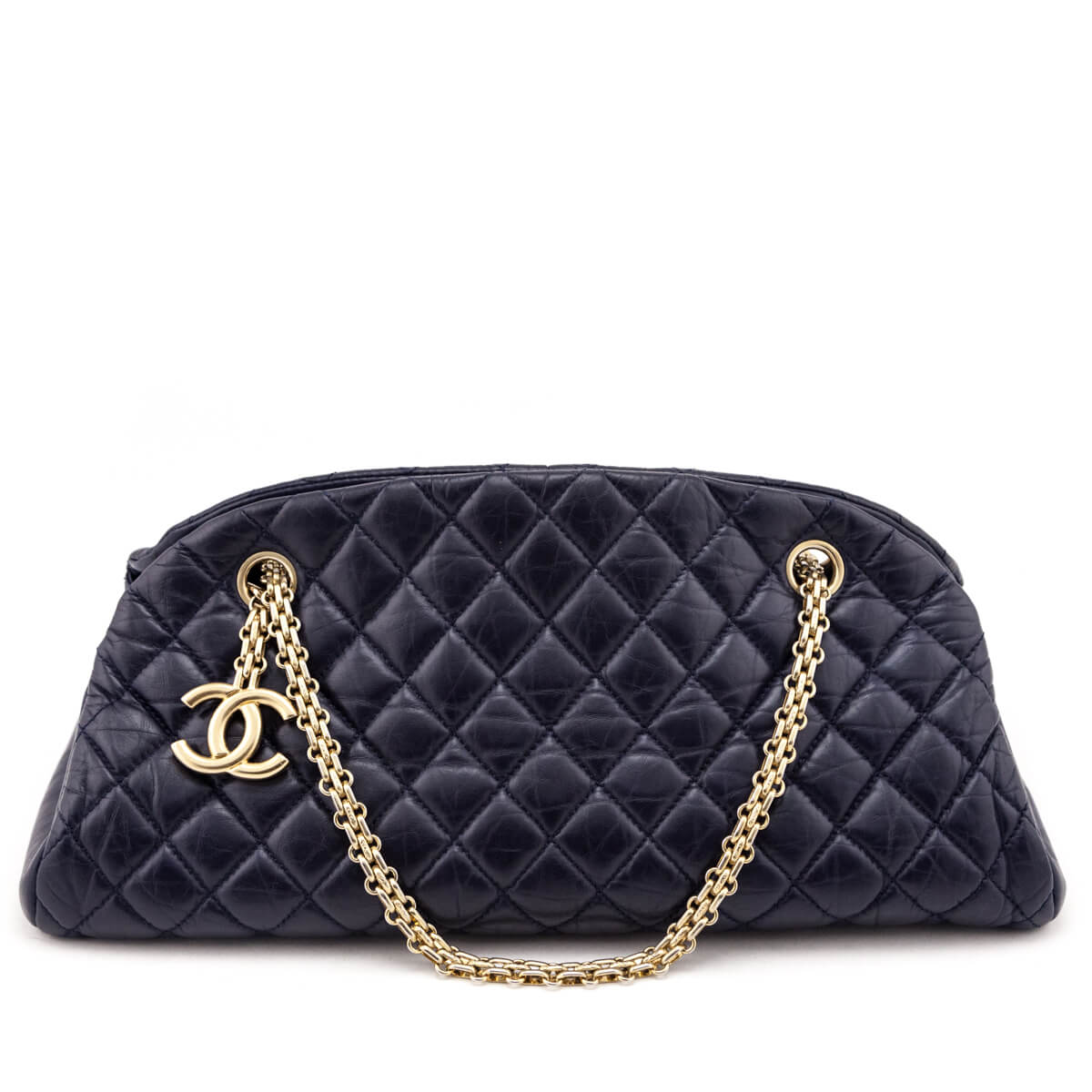Chanel Navy Quilted Aged Calfskin Mademoiselle Bowler Bag
