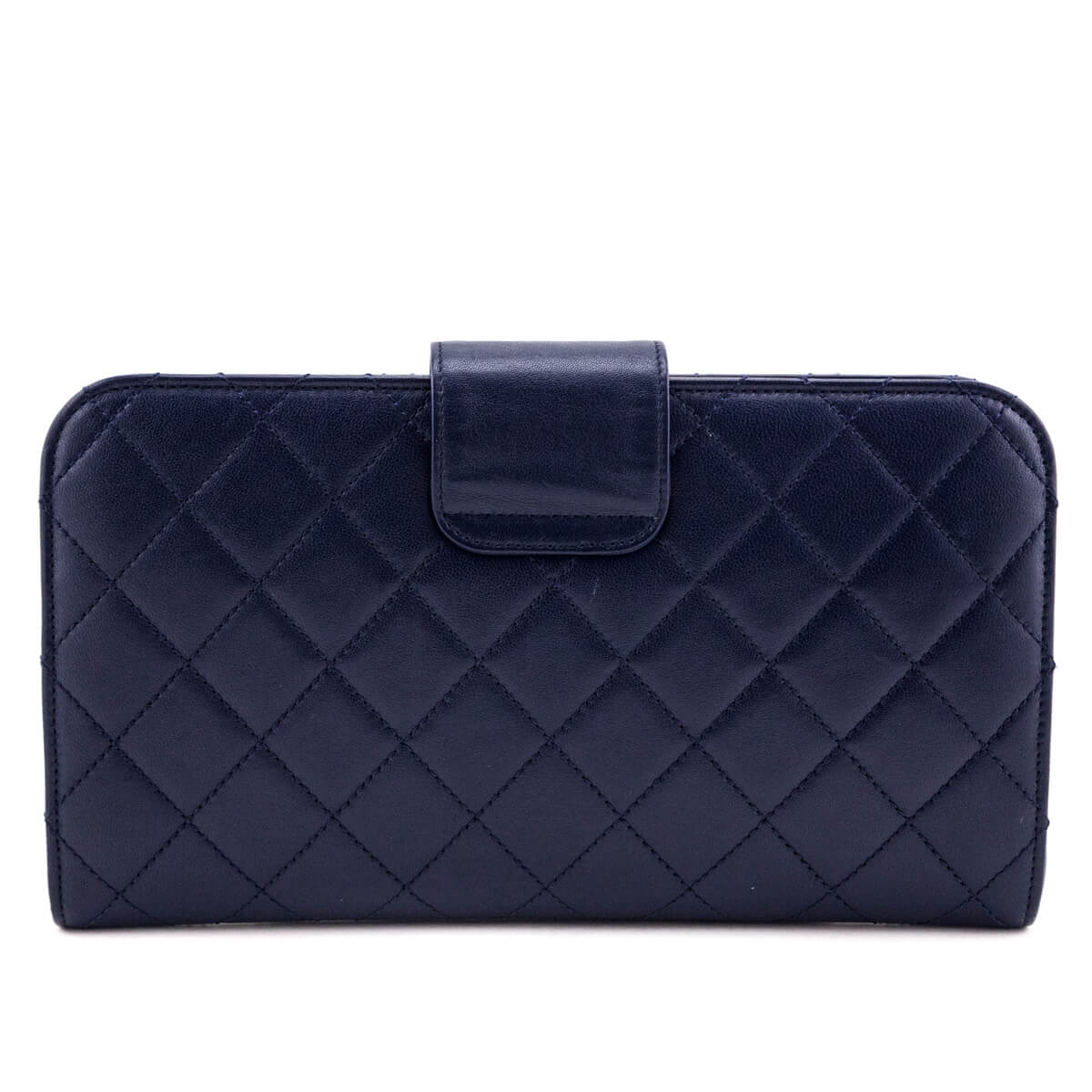 Chanel Navy Quilted Sheepskin Beauty Lock Clutch