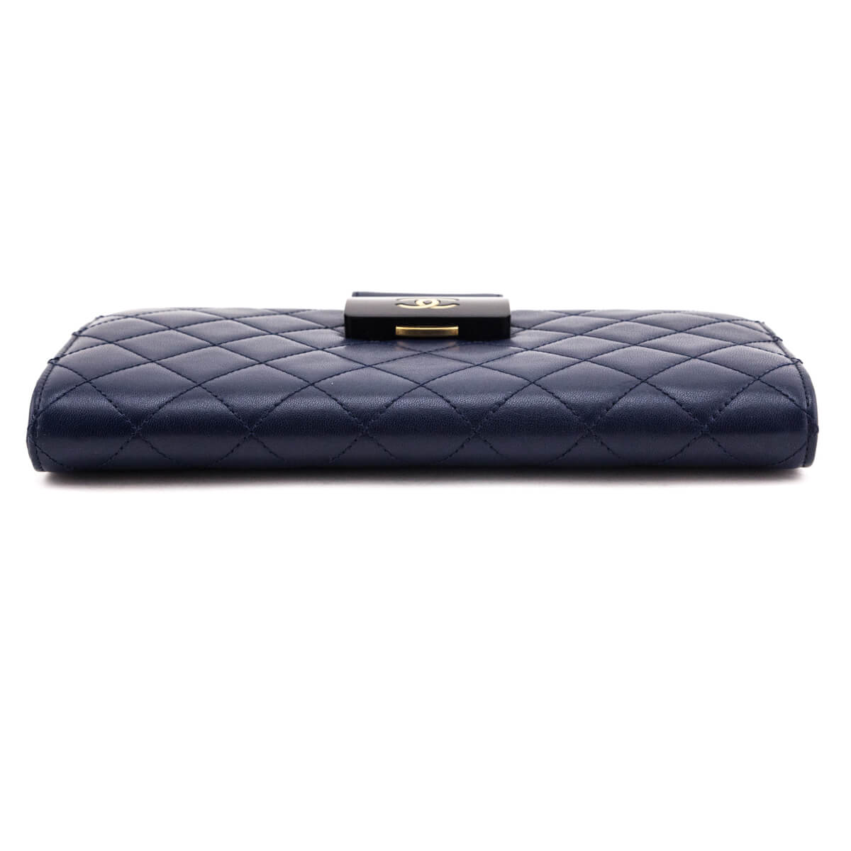 Chanel Navy Quilted Sheepskin Beauty Lock Clutch