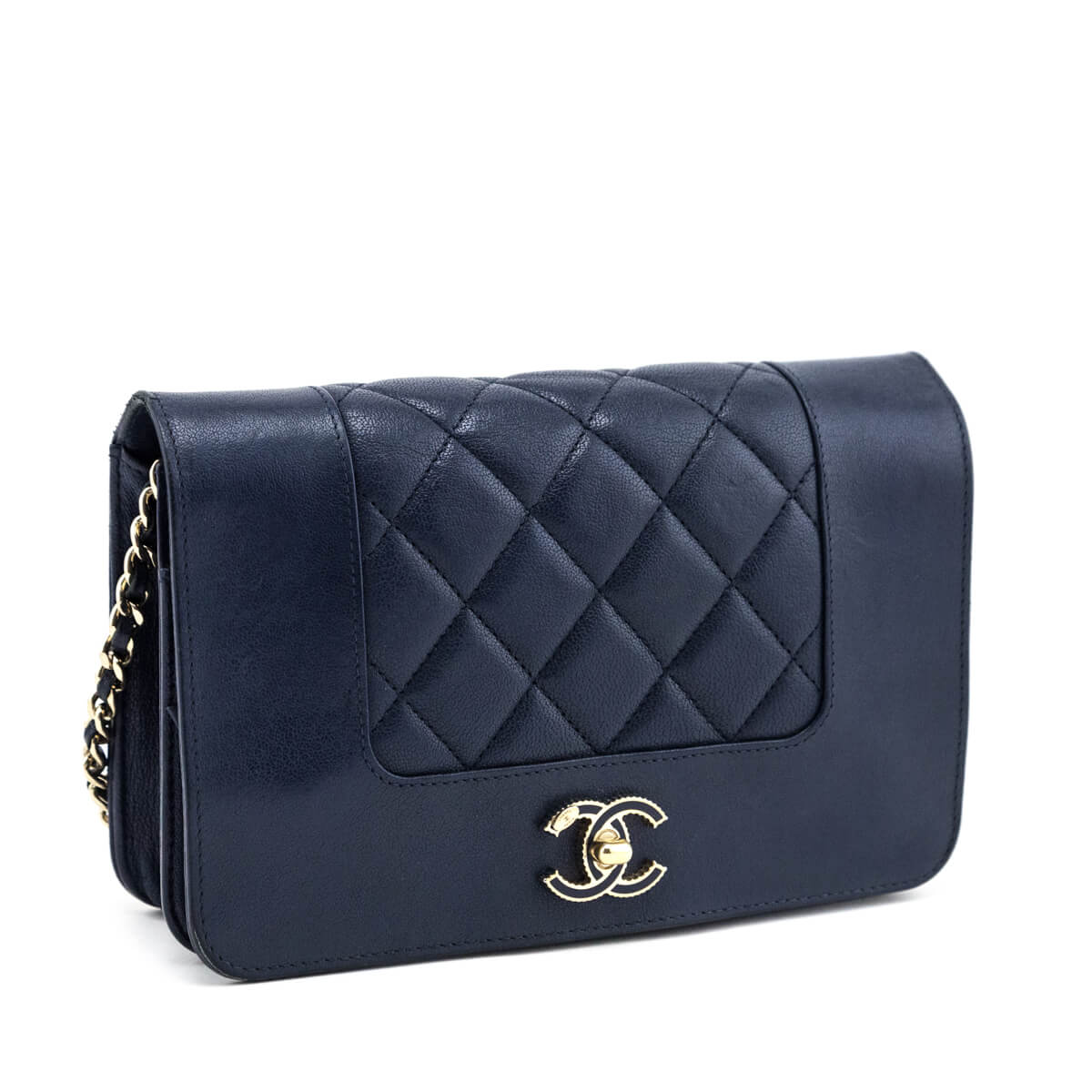 Chanel Navy Sheepskin Mademoiselle Wallet on Chain Bag