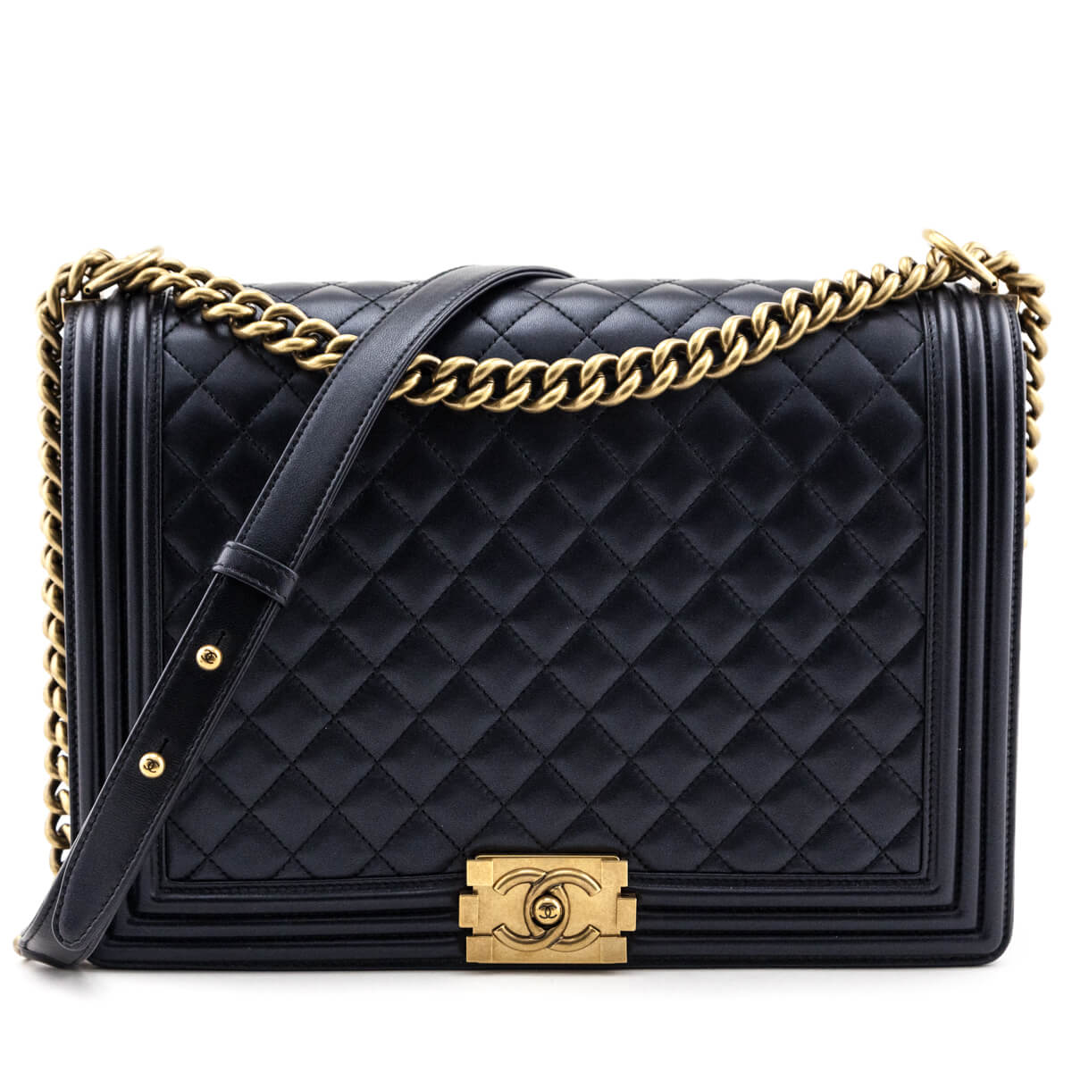 Chanel Pearly Black Quilted Lambskin Quilted Large Boy Flap Bag