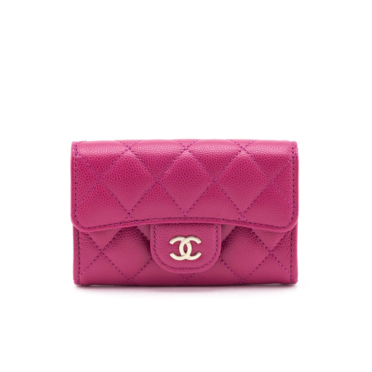 Chanel Pink Quilted Caviar Flap Card Holder