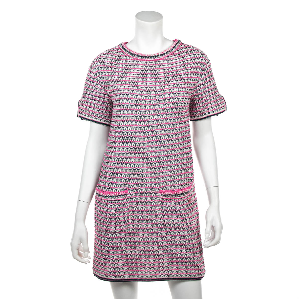 Chanel Pink & White Knit Mini Sleeve Dress Size M | FR 40