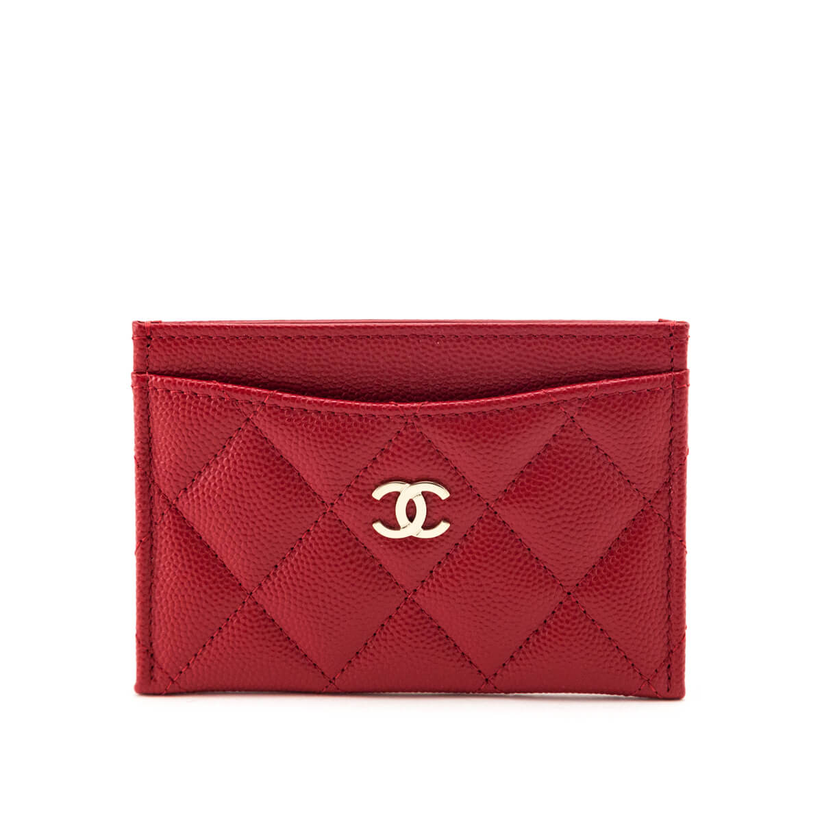 Chanel Red Caviar Quilted Card Holder