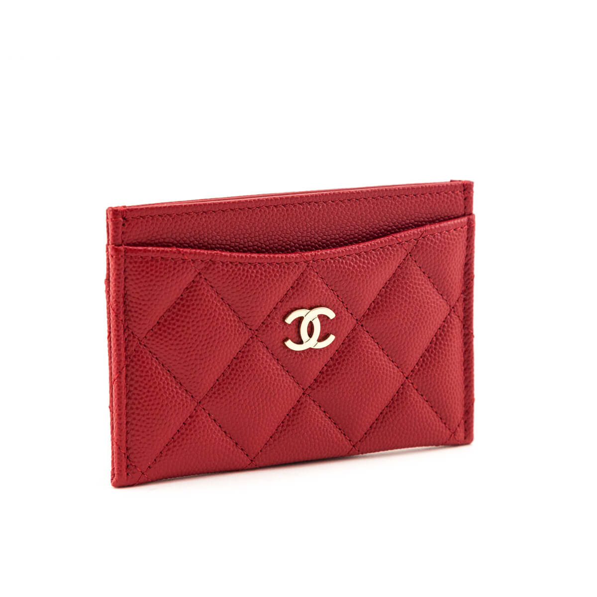 Chanel Red Caviar Quilted Card Holder