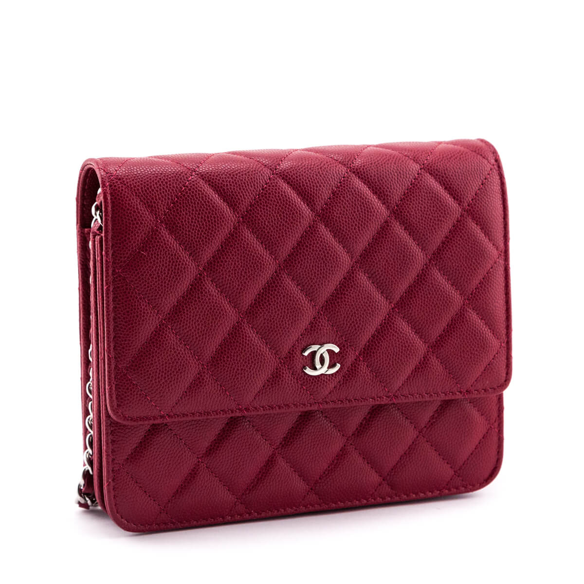 Chanel Red Quilted Caviar Clutch With Chain
