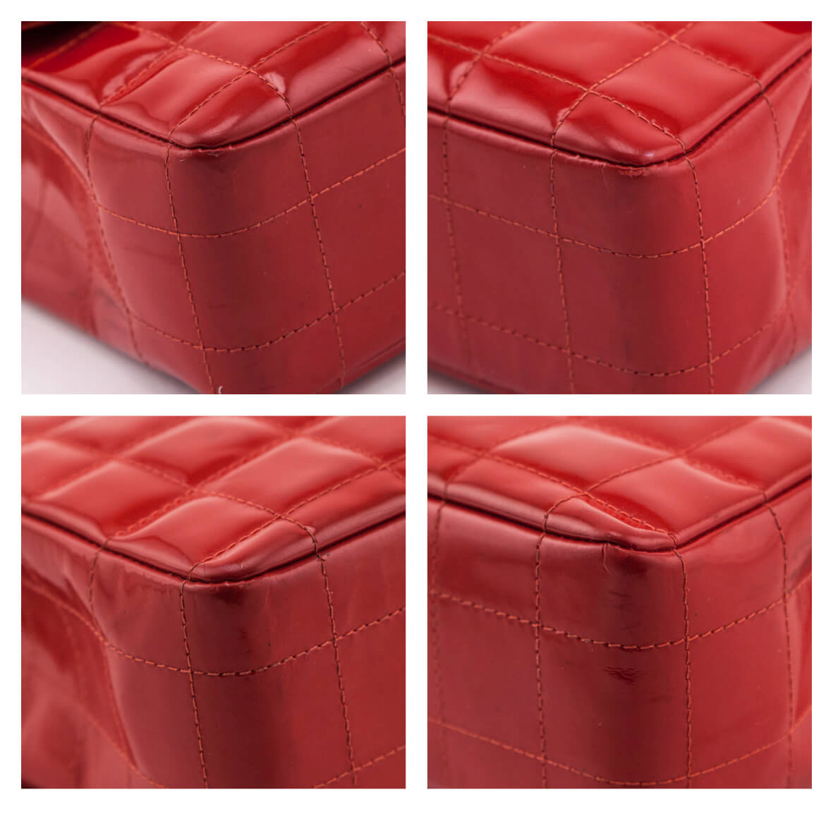 Chanel Red Quilted Patent Vintage Chocolate Bar Reissue Chain Bag