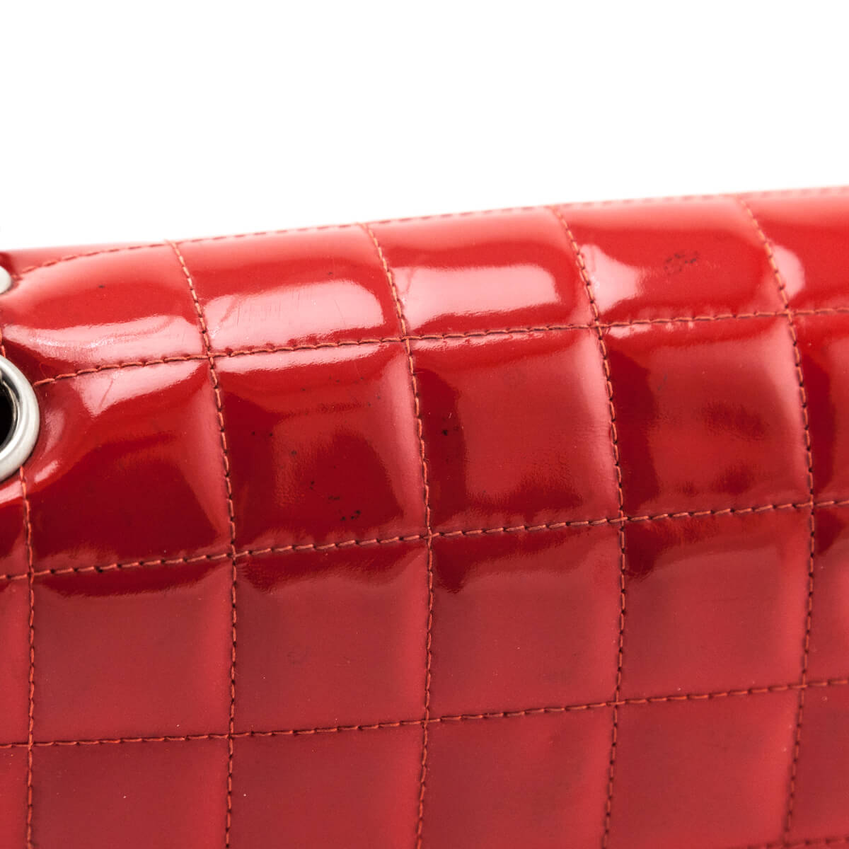 Chanel Red Quilted Patent Vintage Chocolate Bar Reissue Chain Bag
