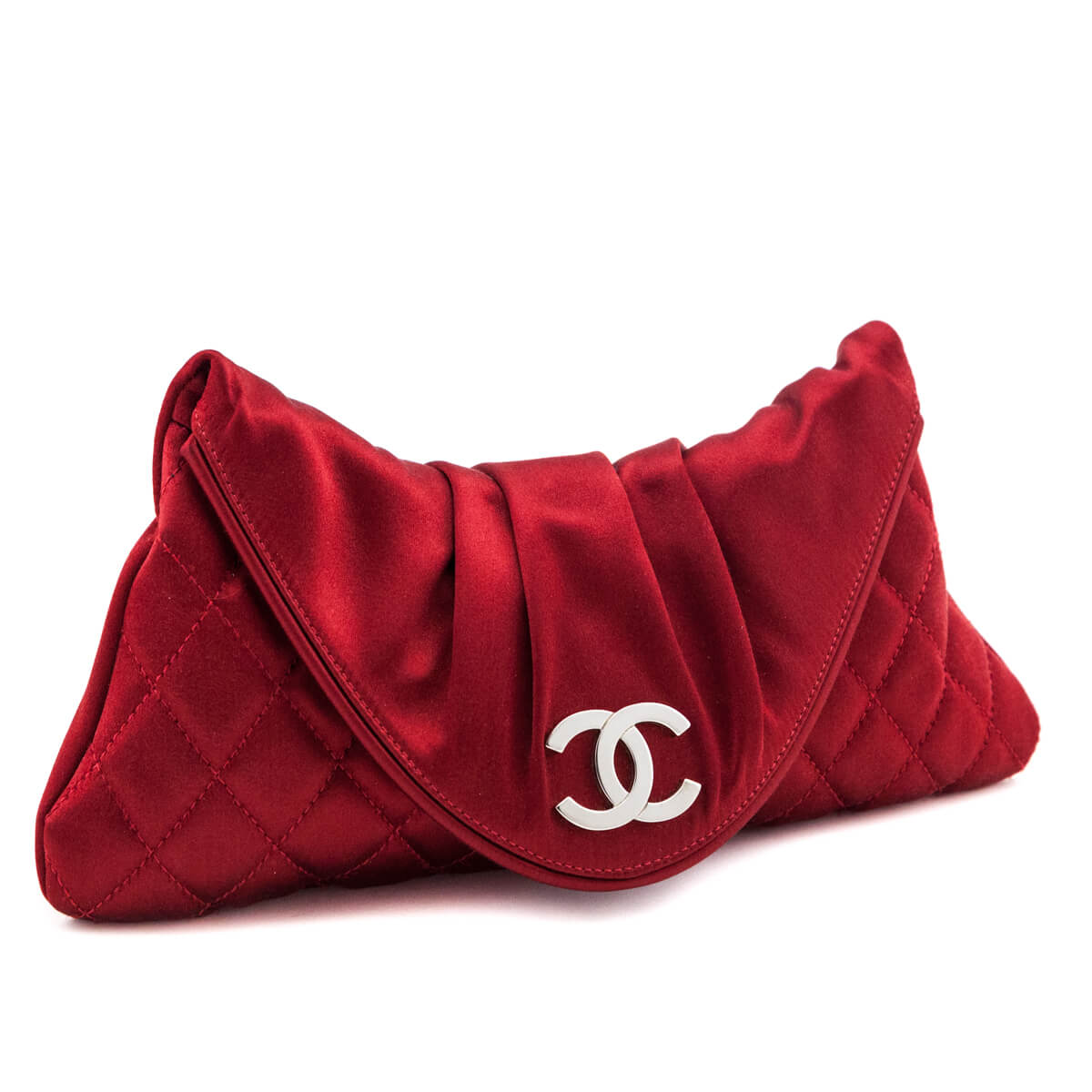 Chanel Red Quilted Satin Half Moon Clutch
