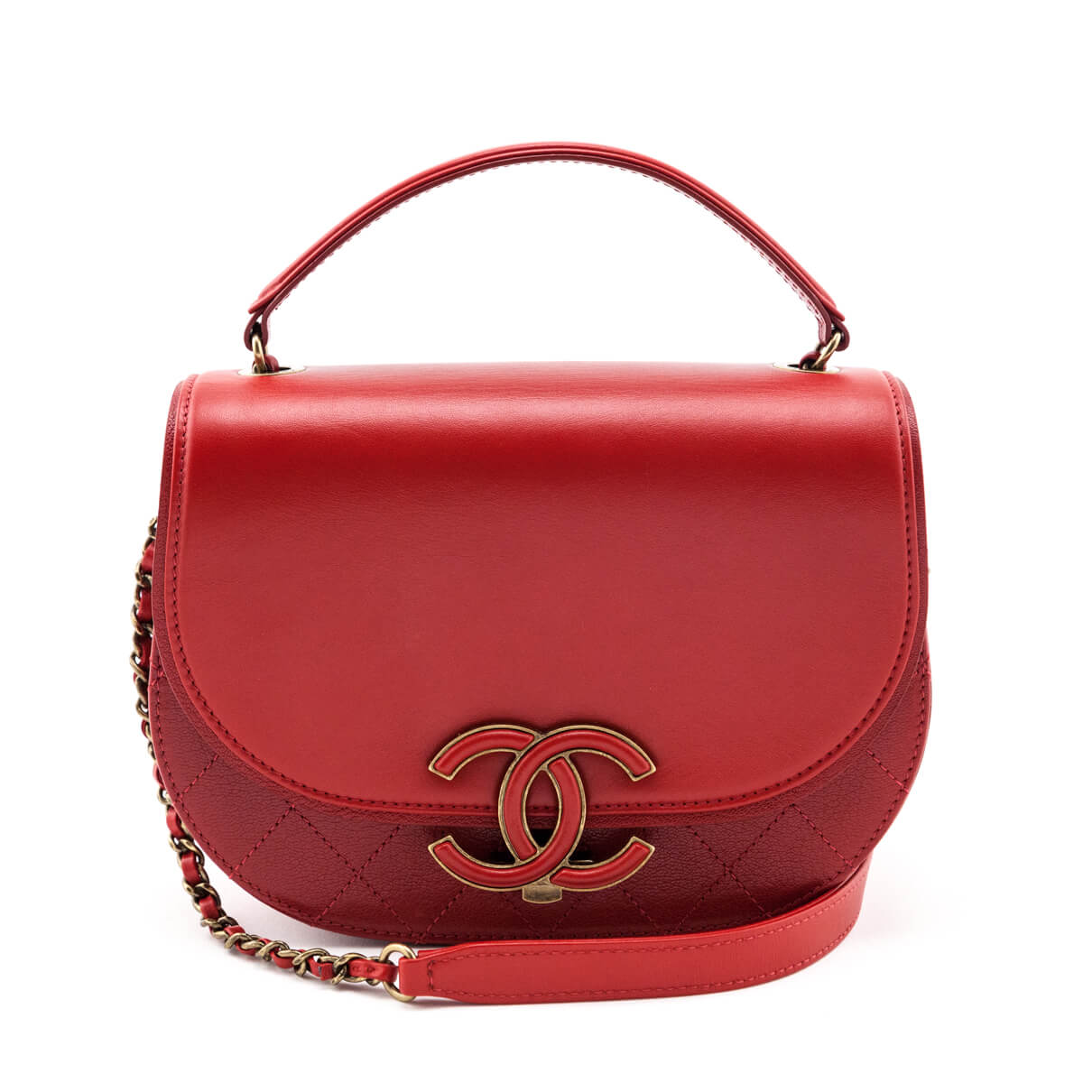 Chanel Red Shiny Calfskin & Quilted Goatskin Small Coco Curve Messenger Flap Bag