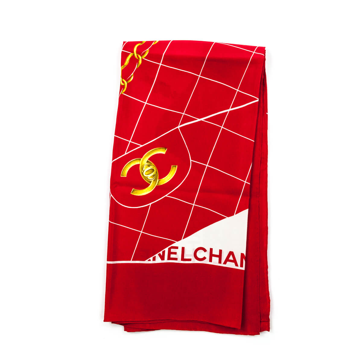 Chanel Red & White Silk Printed Flap Bag Scarf