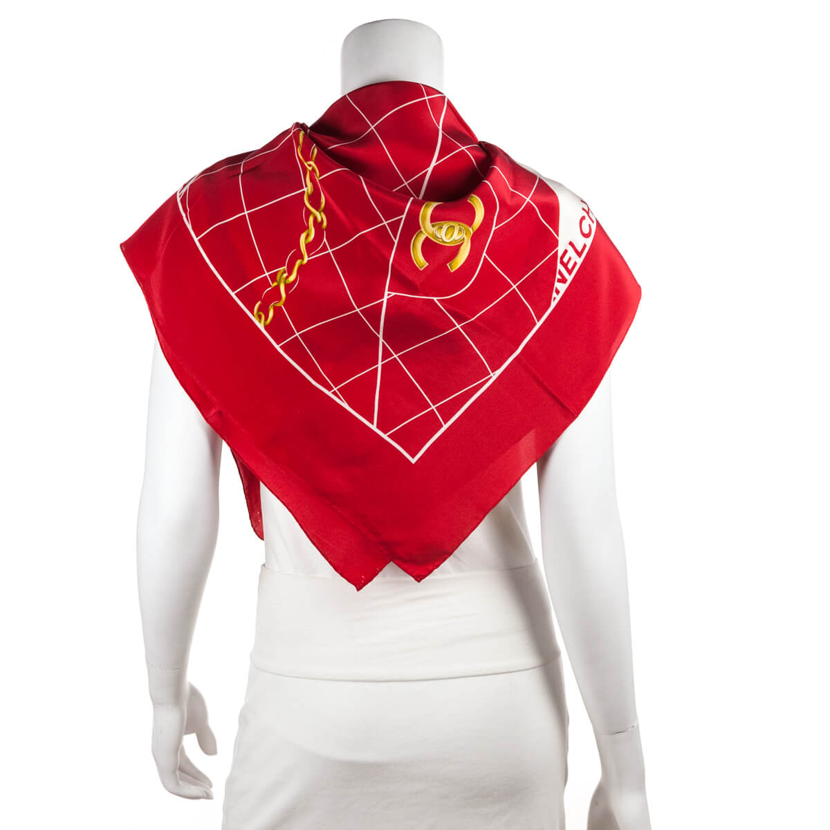 Chanel Red & White Silk Printed Flap Bag Scarf