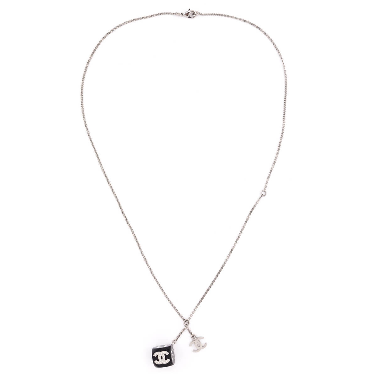 Chanel Silver & Black Crystal CC Dice Pendant Necklace
