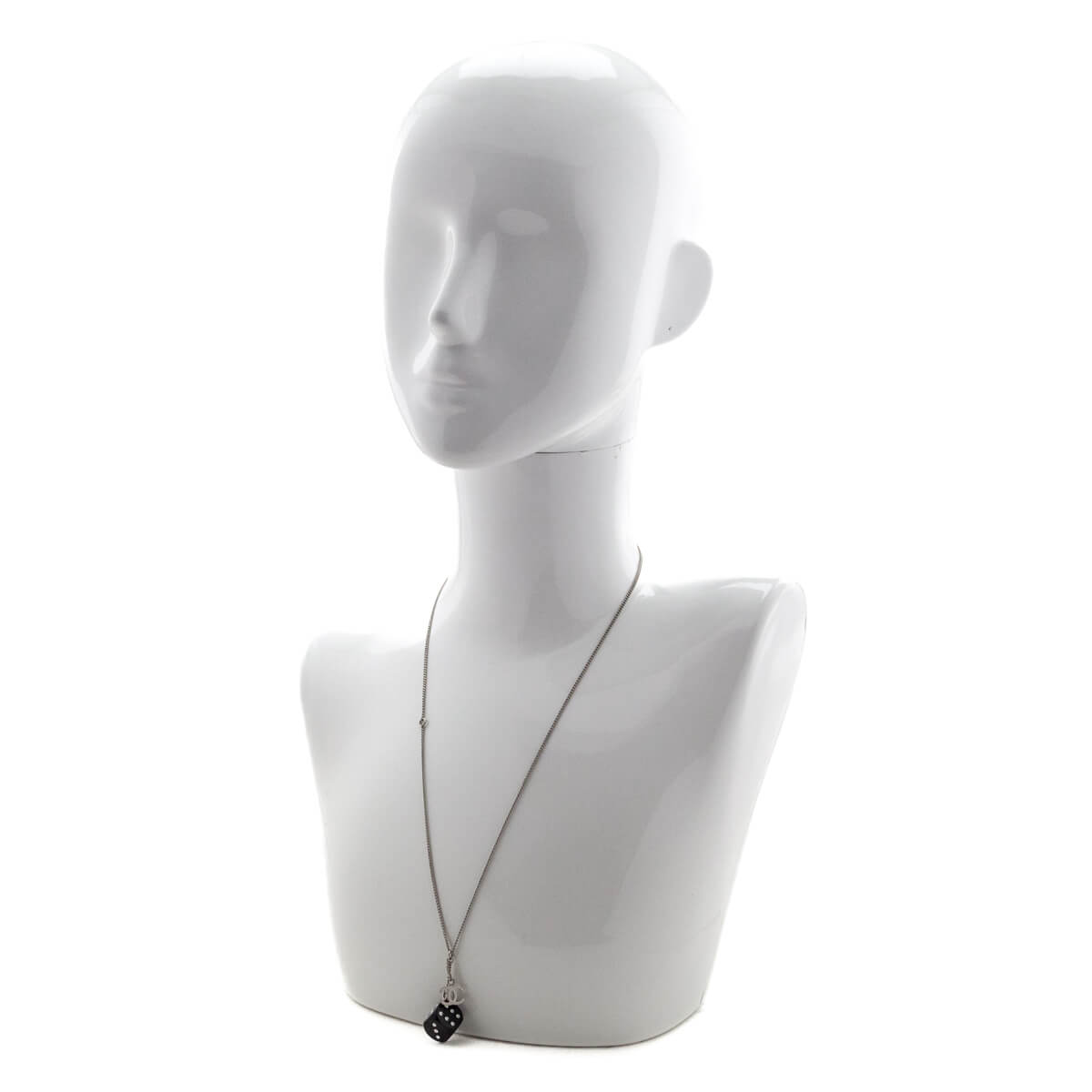 Chanel Silver & Black Crystal CC Dice Pendant Necklace