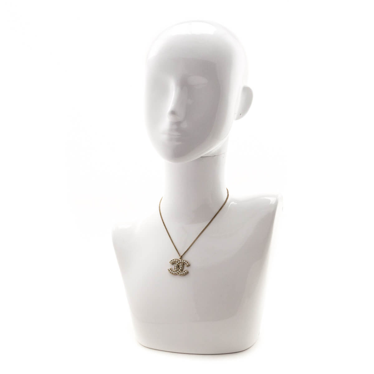 Chanel Pale Gold-Tone & Faux Pearl CC Pendant Necklace
