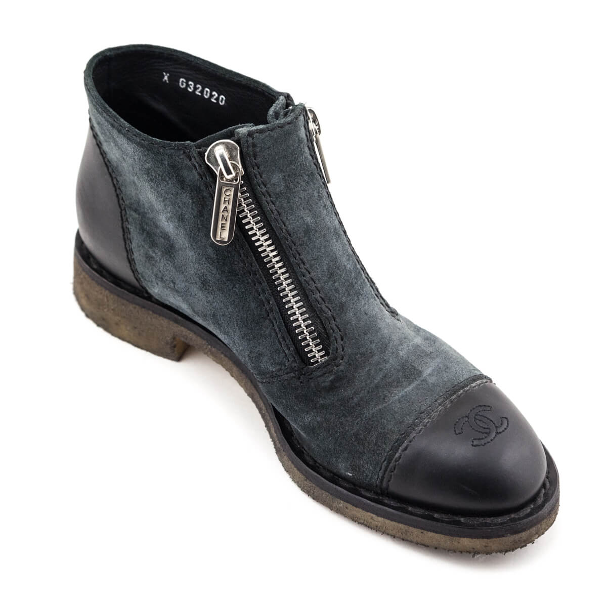 Chanel Gray Suede & Leather CC Cap Toe Ankle Boots Size US 9.5 | EU 39.5