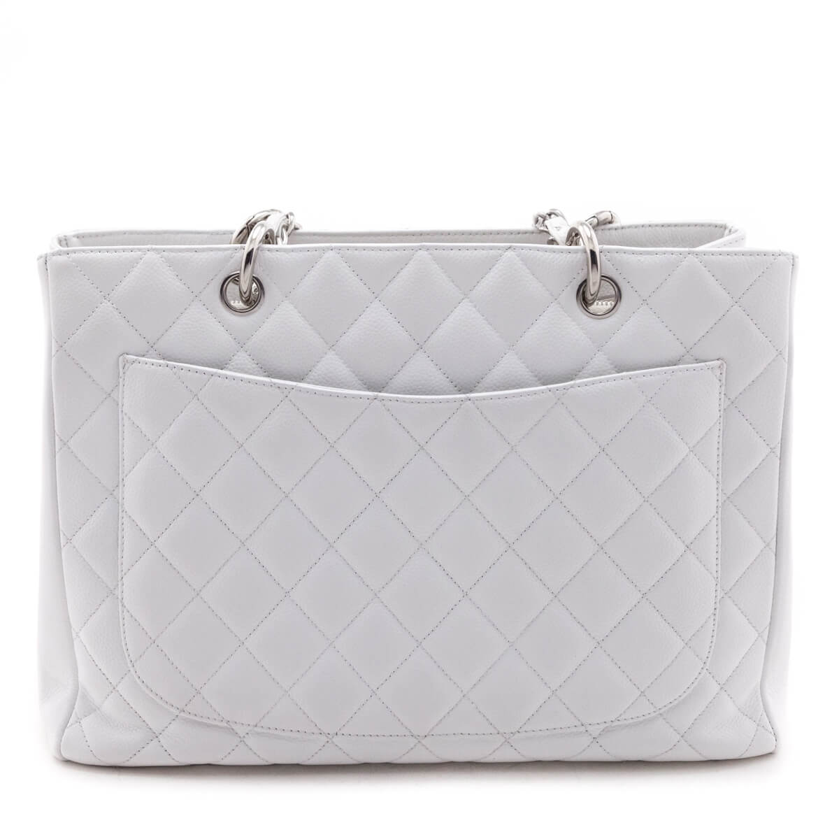 Chanel White Caviar Quilted Grand Shopping Tote
