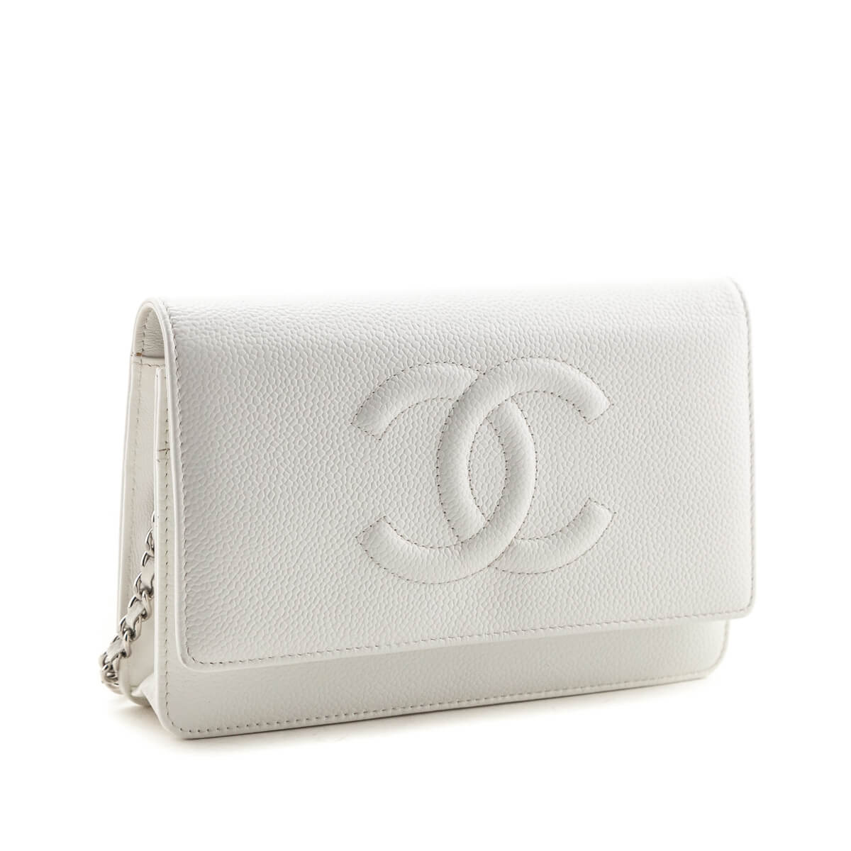 Chanel White Caviar Timeless CC Wallet On Chain