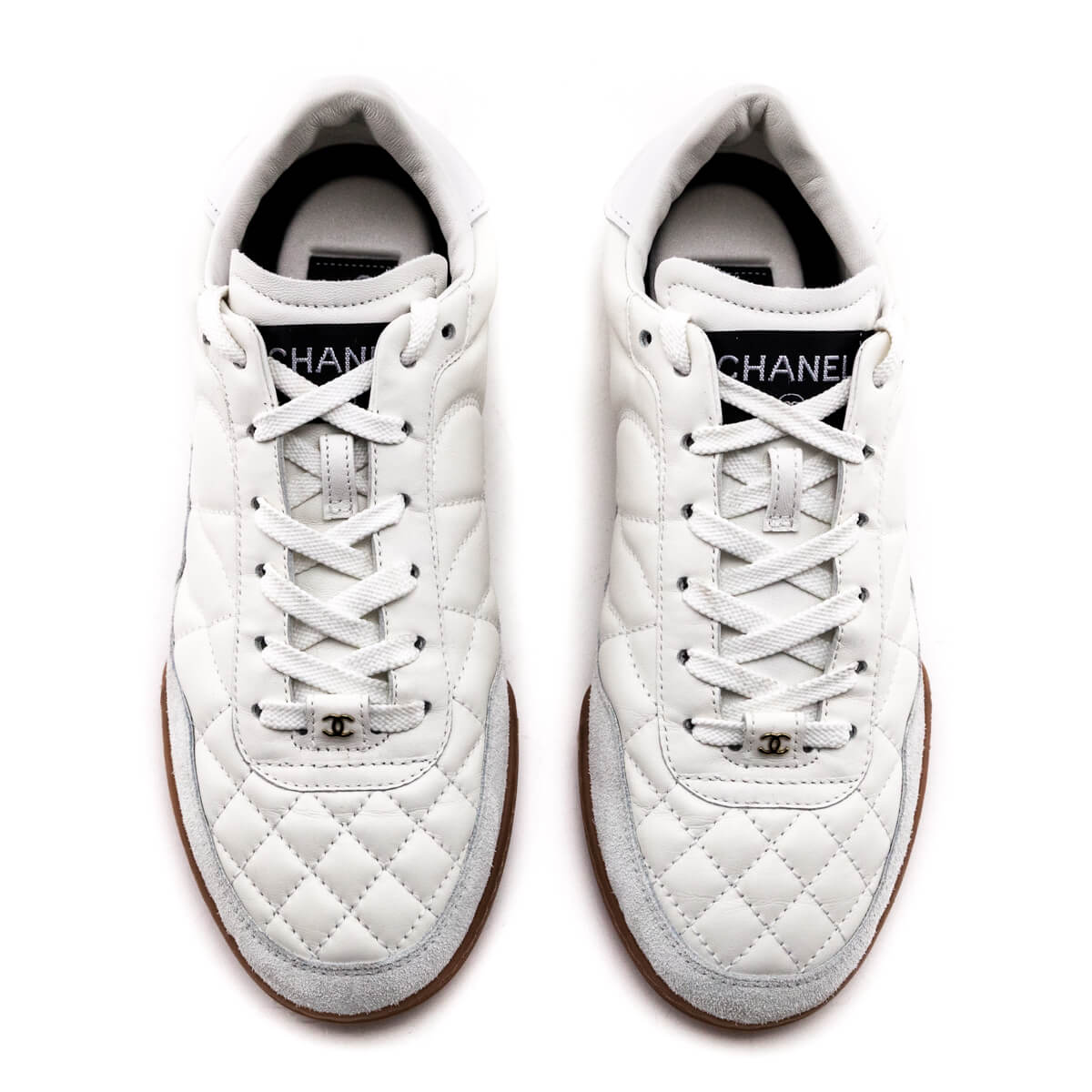 Chanel White Quilted Calfskin & Suede CC Sneakers Size US 6 | EU 36