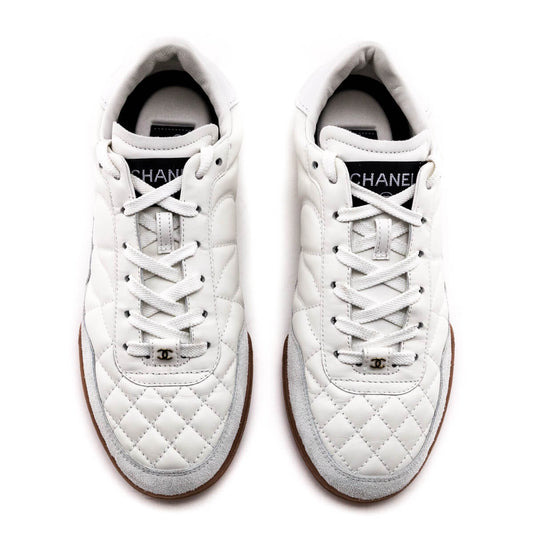 Chanel White Quilted Calfskin & Suede CC Sneakers Size US 6 | EU 36