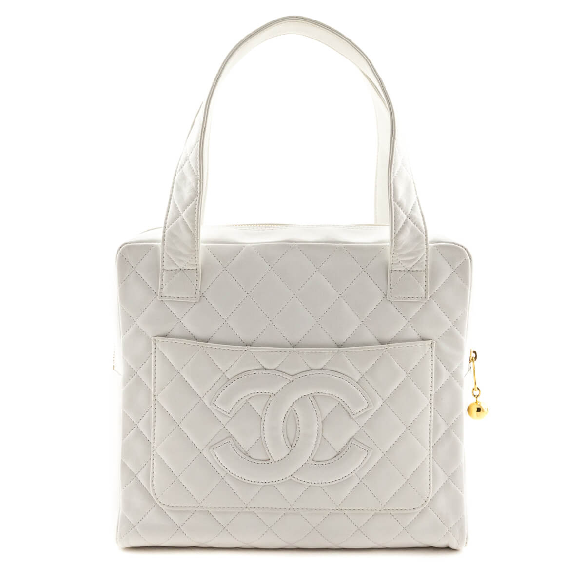 Chanel White Quilted Lambskin Vintage CC Tote Bag